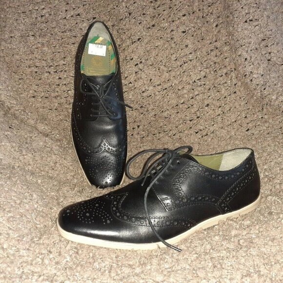 BASE LONDON-SHORE-Black Leather Wingtip Brogues-Size 40-7/7.5 US-New - Picture 1 of 6